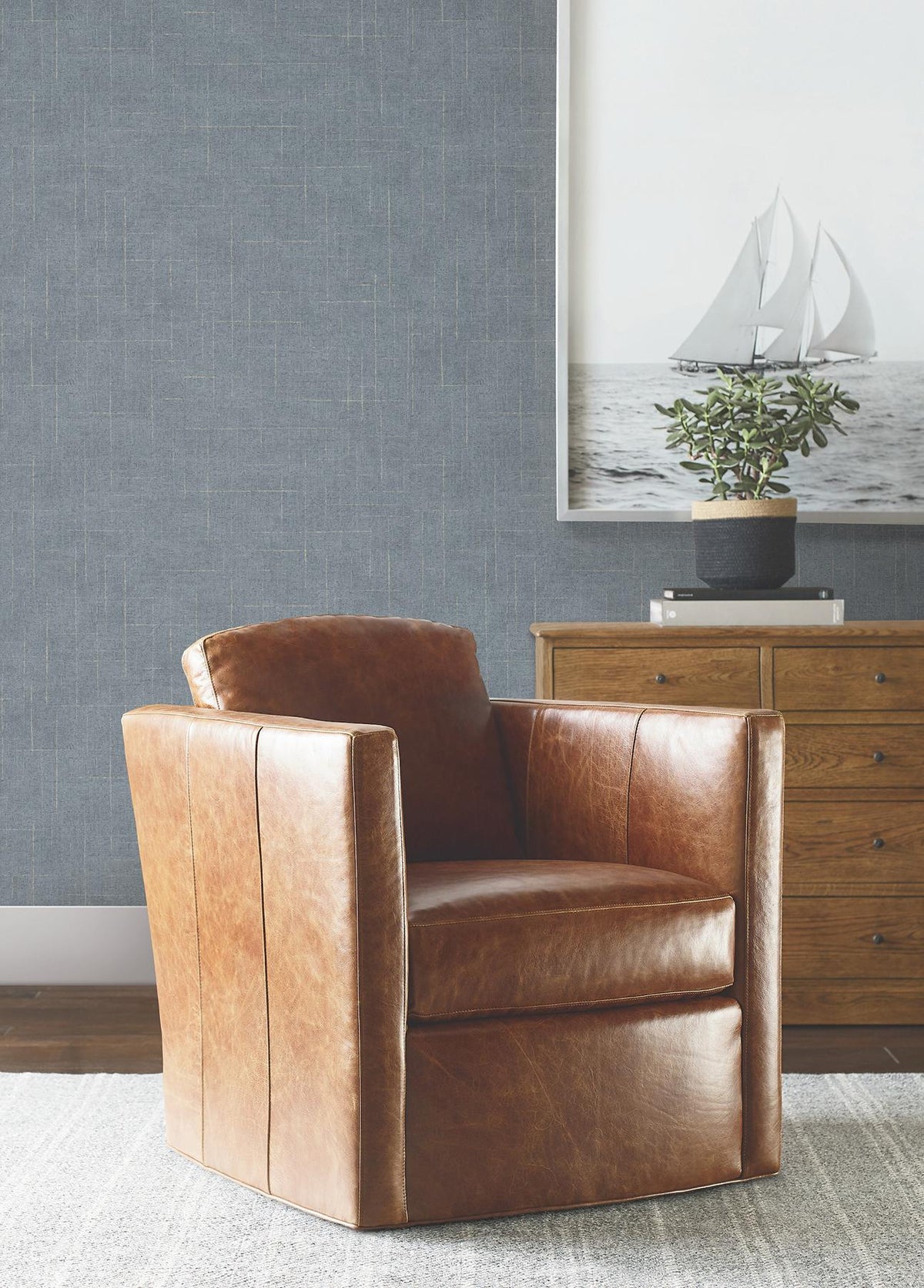 Ronald Redding Designs Saratoga Blue Faux Linen Wallpaper