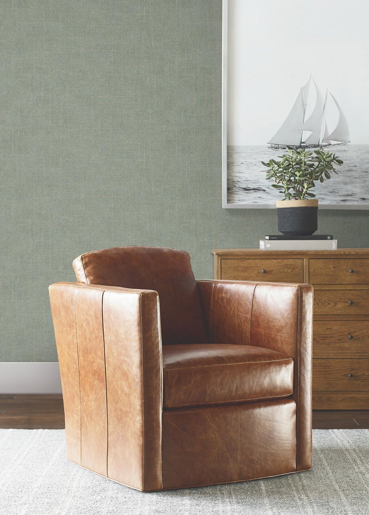 Ronald Redding Designs Saratoga Jade Faux Linen Wallpaper