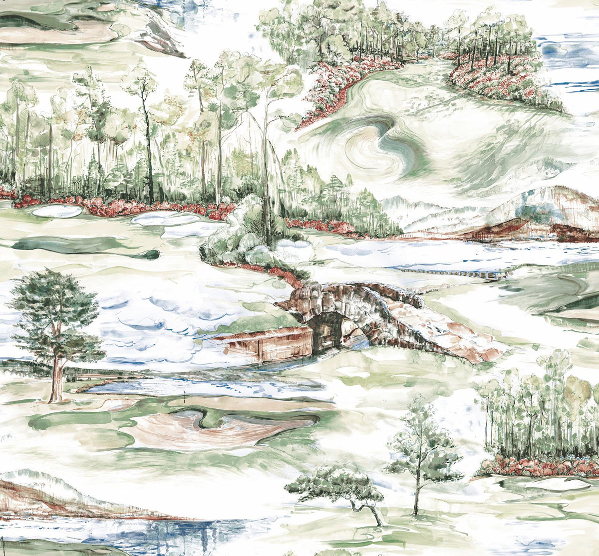 Ronald Redding Designs Hole In One Multicolor Scenic Wallpaper