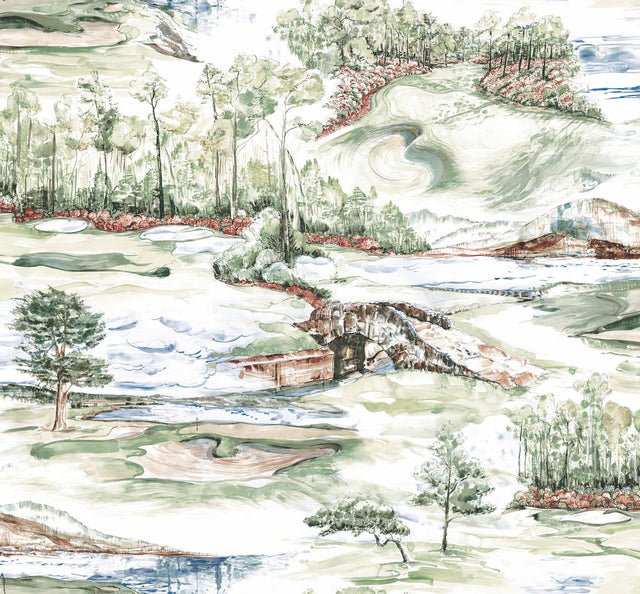 Ronald Redding Designs Hole In One Multicolor Scenic Wallpaper