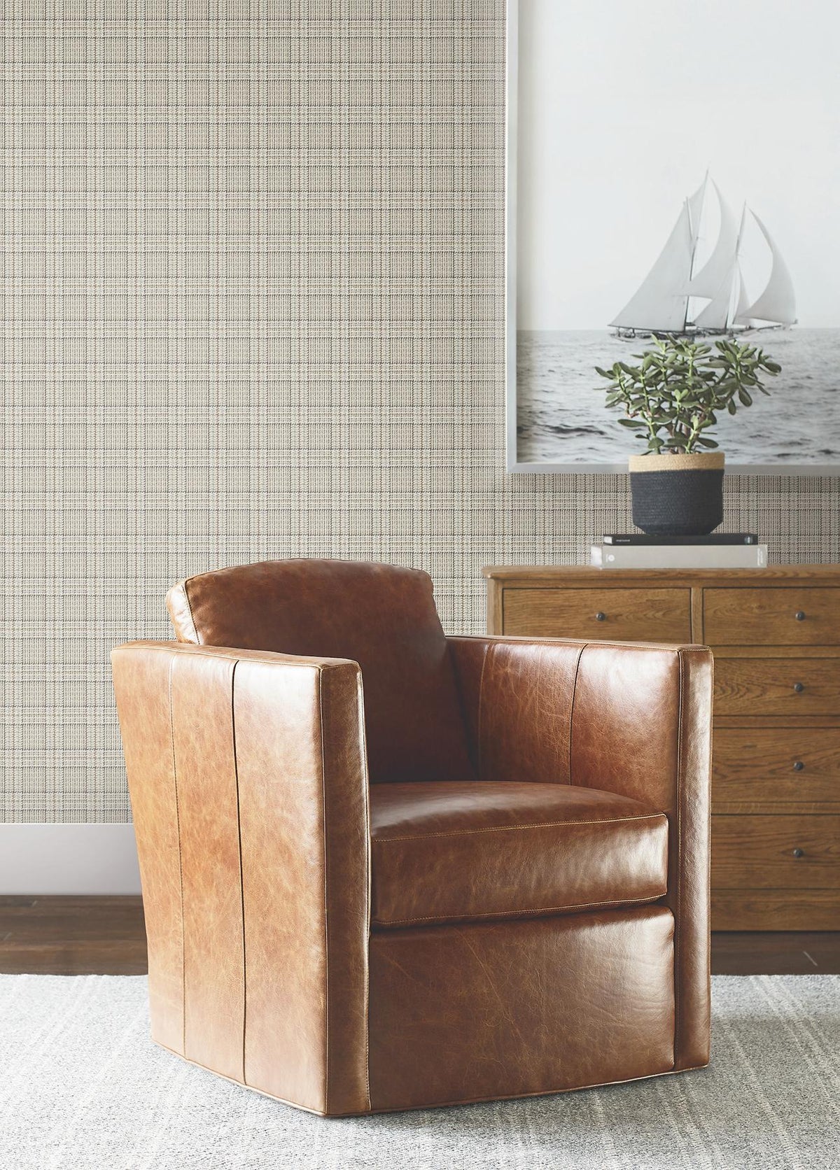 Ronald Redding Designs Harrington Plaid Light Brown Glen Check Wallpaper