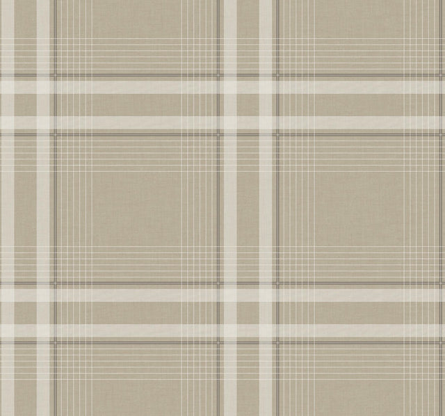 Ronald Redding Designs Country Club Plaid Taupe Faux Linen Wallpaper