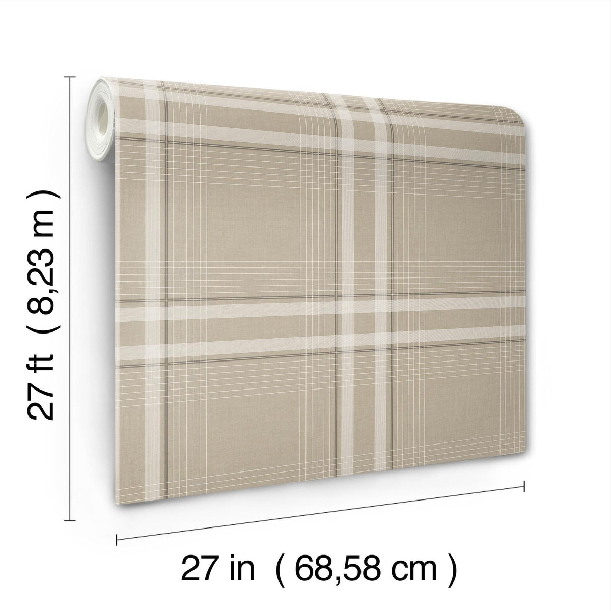 Ronald Redding Designs Country Club Plaid Taupe Faux Linen Wallpaper