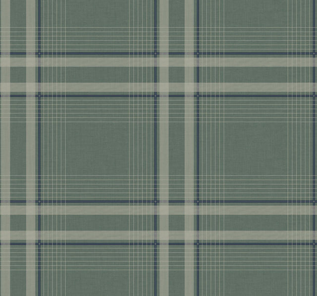 Ronald Redding Designs Country Club Plaid Green Faux Linen Wallpaper