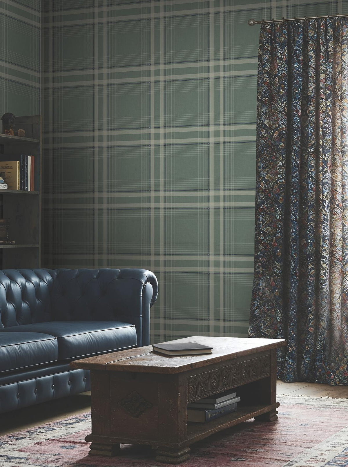 Ronald Redding Designs Country Club Plaid Green Faux Linen Wallpaper