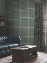 Ronald Redding Designs Country Club Plaid Green Faux Linen Wallpaper