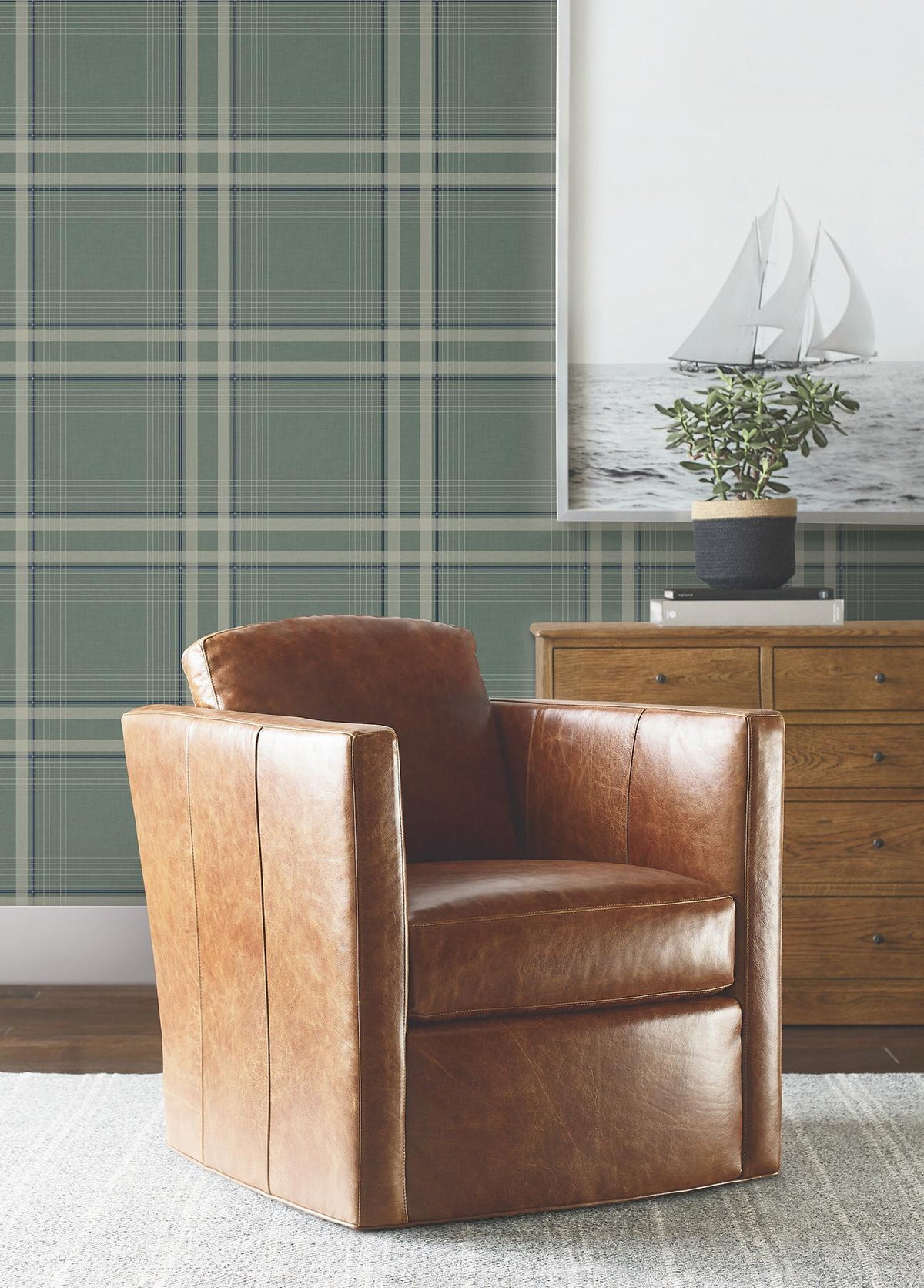 Ronald Redding Designs Country Club Plaid Green Faux Linen Wallpaper