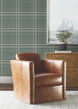 Ronald Redding Designs Country Club Plaid Green Faux Linen Wallpaper