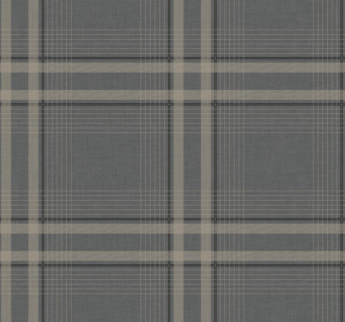 Ronald Redding Designs Country Club Plaid Charcoal Faux Linen Wallpaper