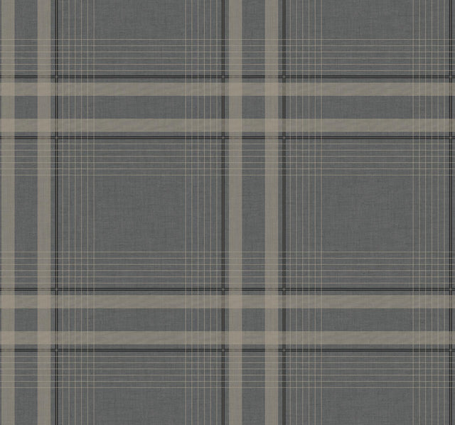 Ronald Redding Designs Country Club Plaid Charcoal Faux Linen Wallpaper