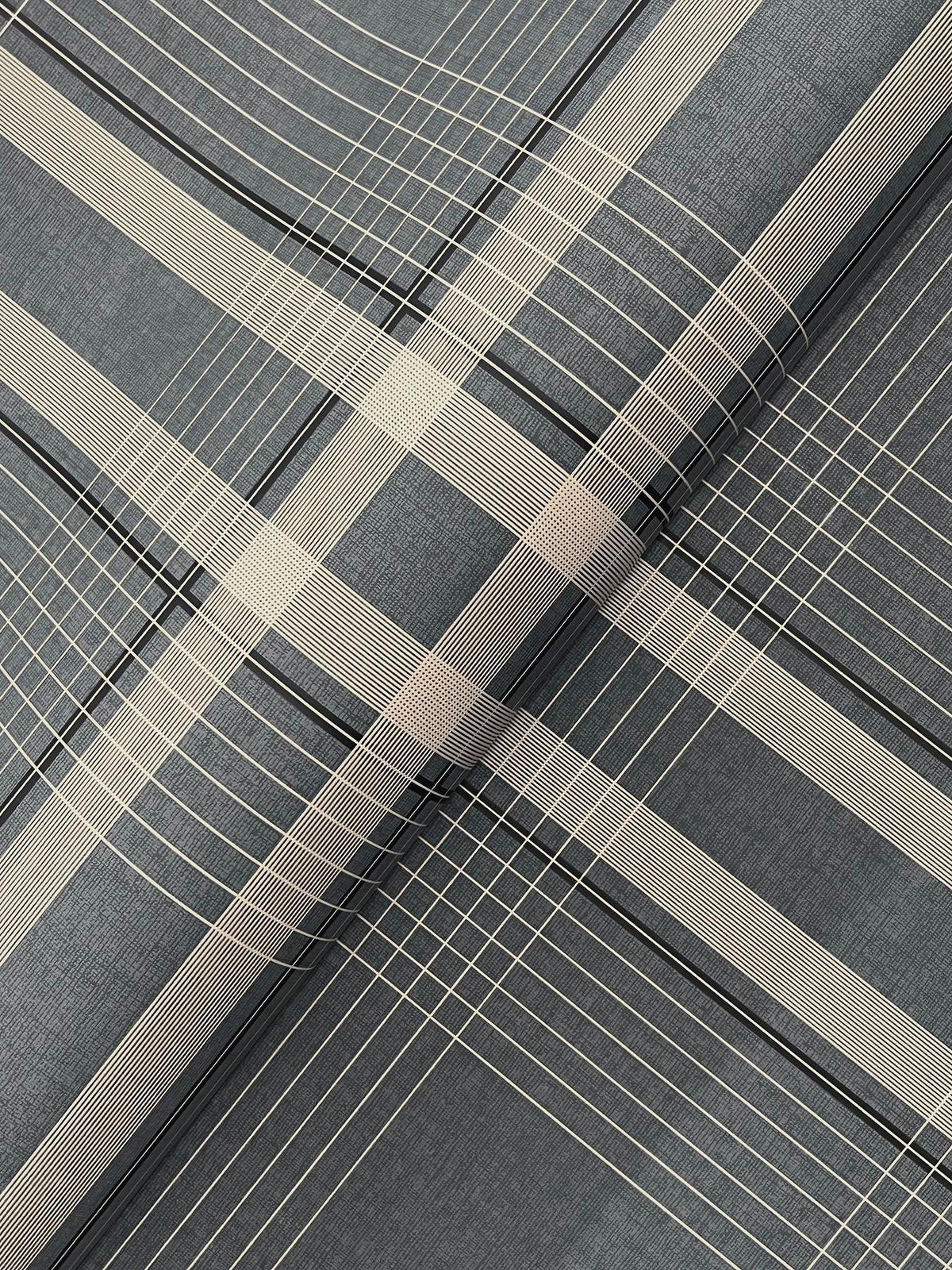 Ronald Redding Designs Country Club Plaid Charcoal Faux Linen Wallpaper