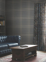 Ronald Redding Designs Country Club Plaid Charcoal Faux Linen Wallpaper