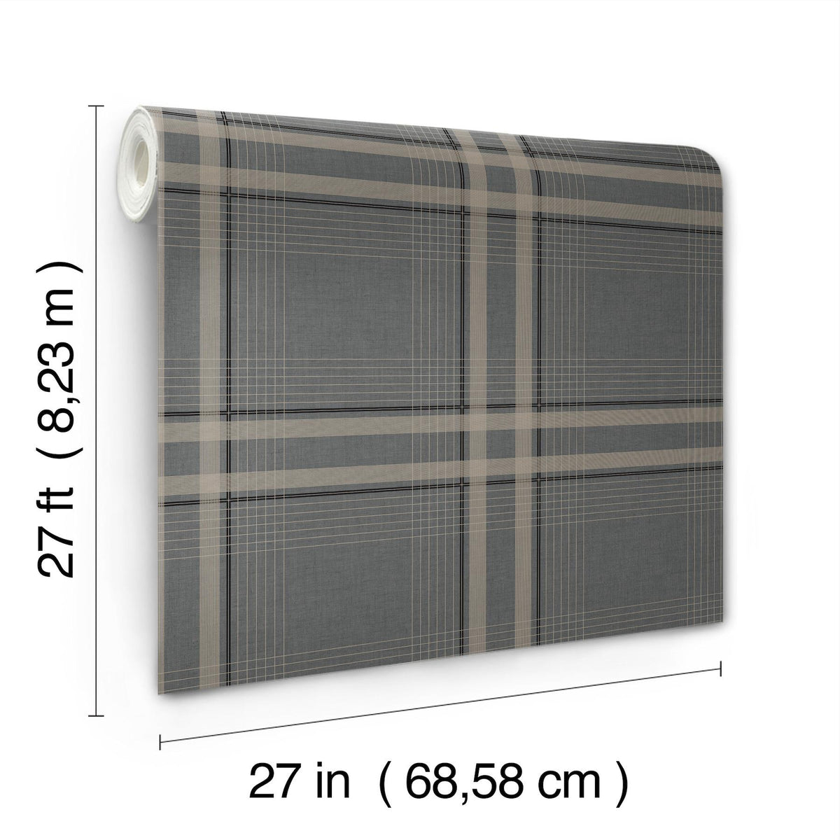Ronald Redding Designs Country Club Plaid Charcoal Faux Linen Wallpaper