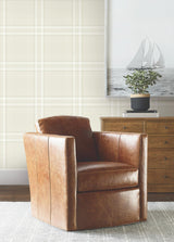 Ronald Redding Designs Country Club Plaid Dove Faux Linen Wallpaper