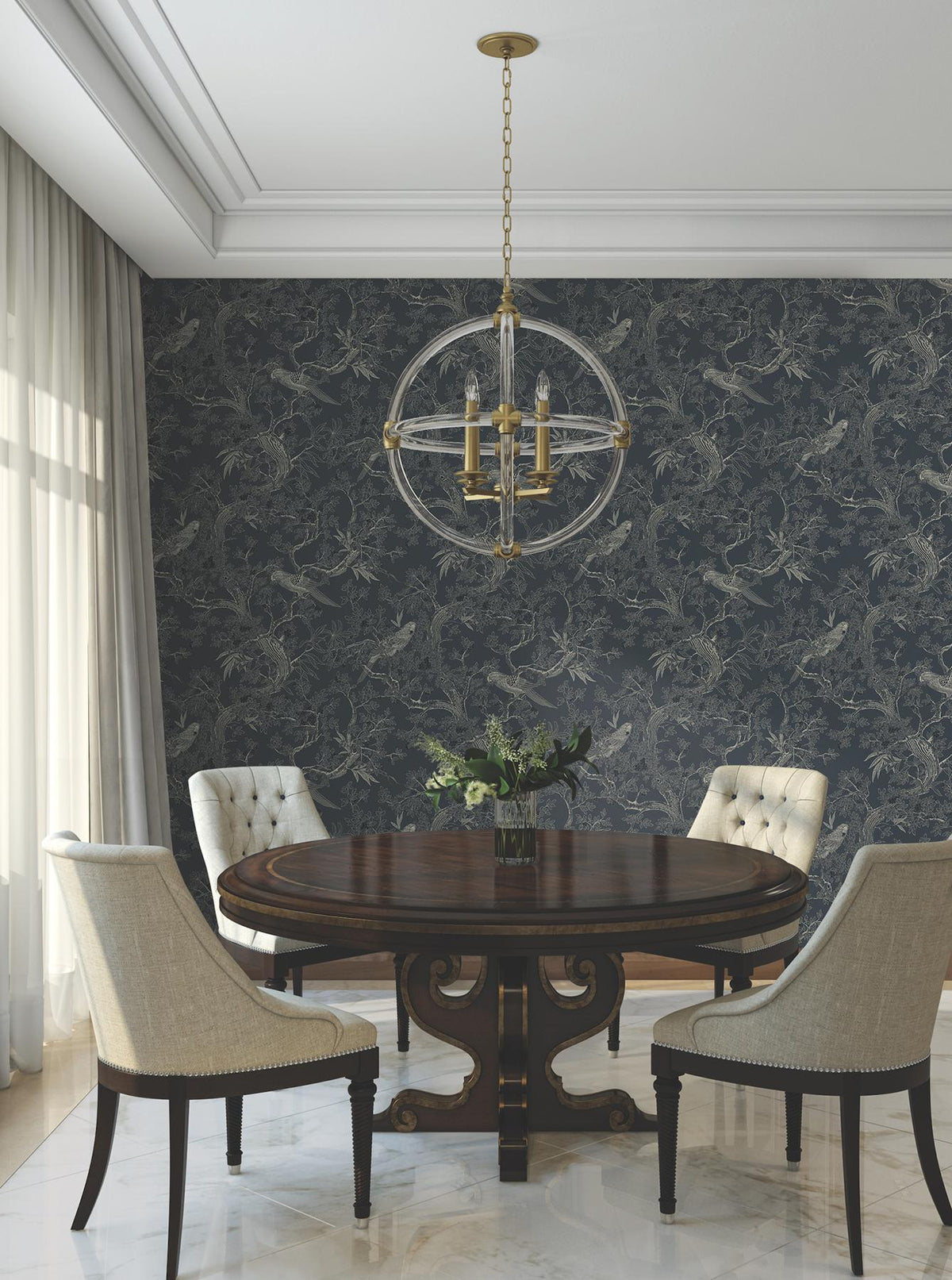 Ronald Redding Designs Regal Ridge Dark Blue Trailing Tree Wallpaper