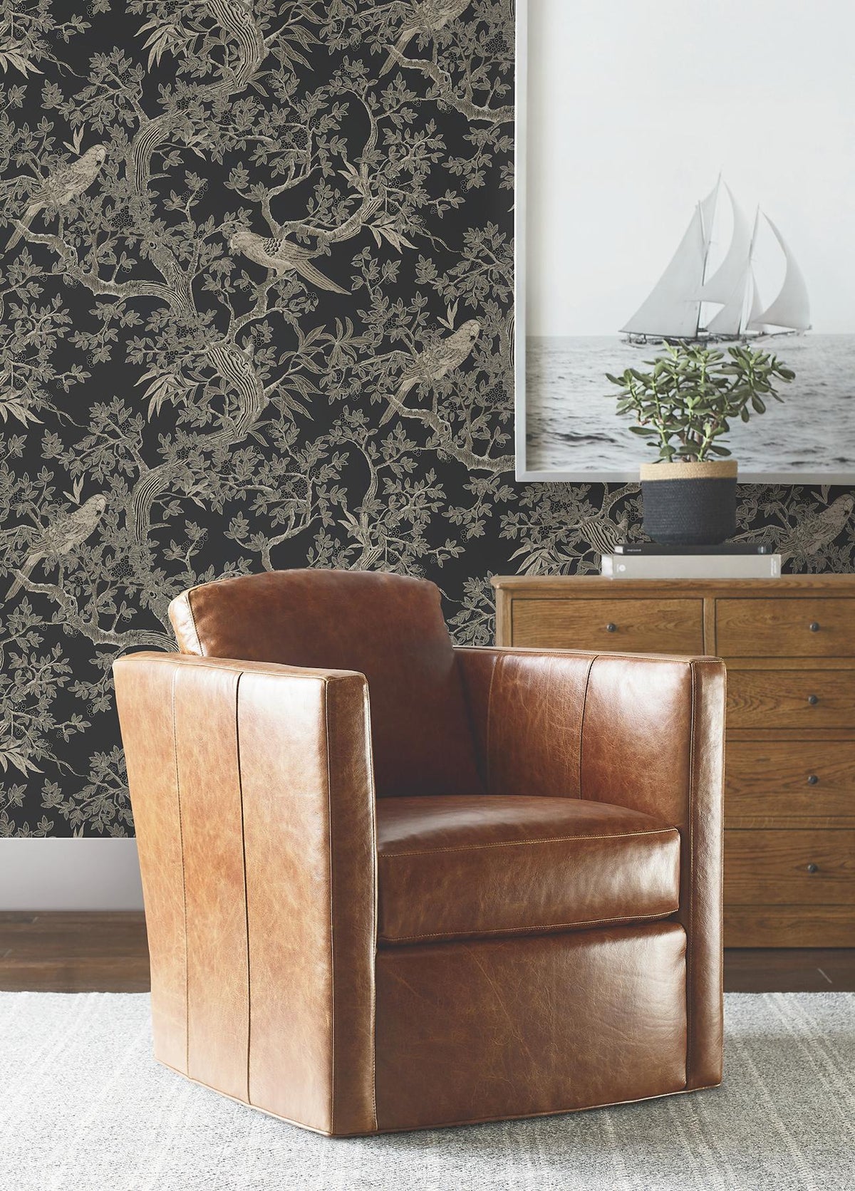 Ronald Redding Designs Regal Ridge Black Trailing Tree Wallpaper