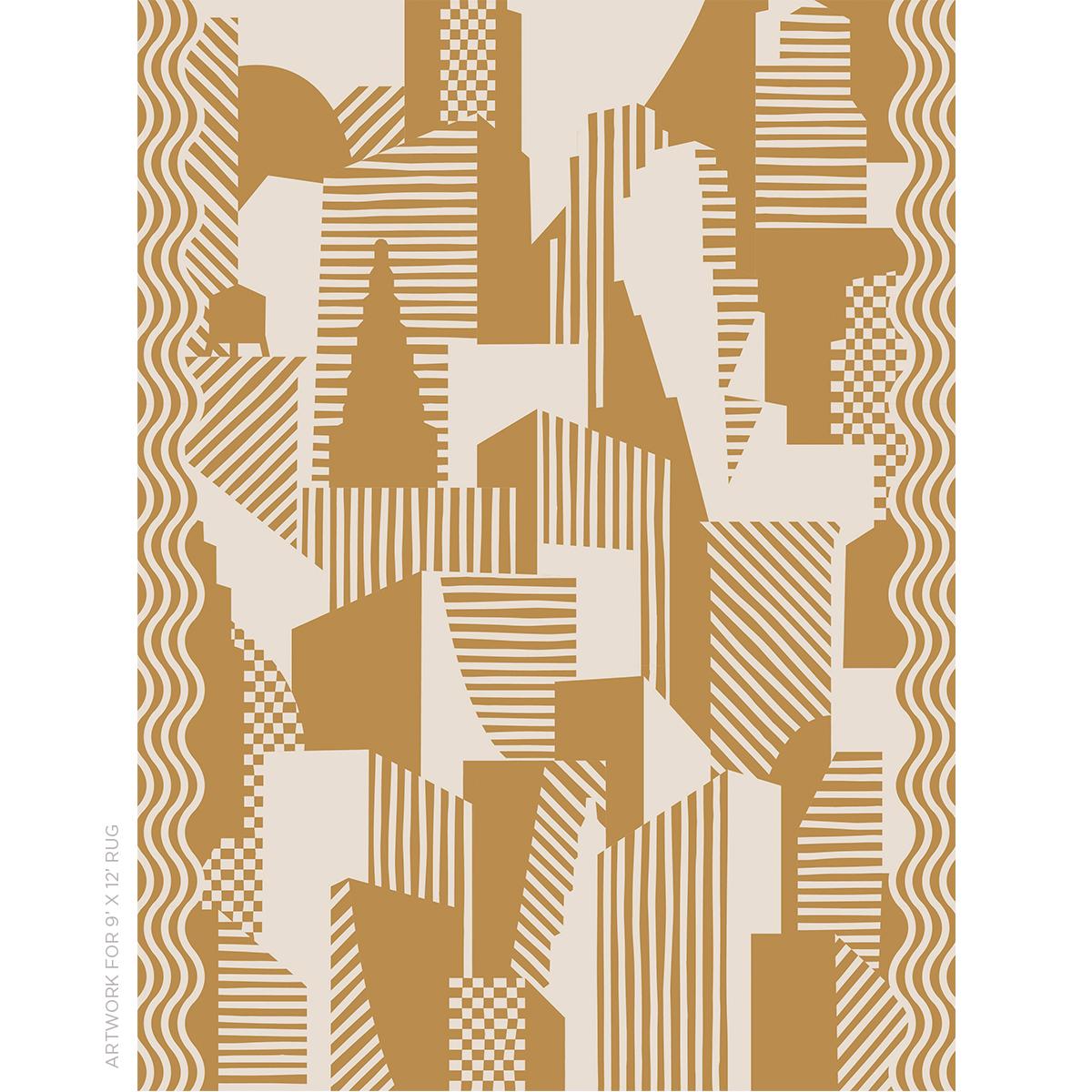 Schumacher Antique Gold 8' x 8' City'S Silent Lines Rug