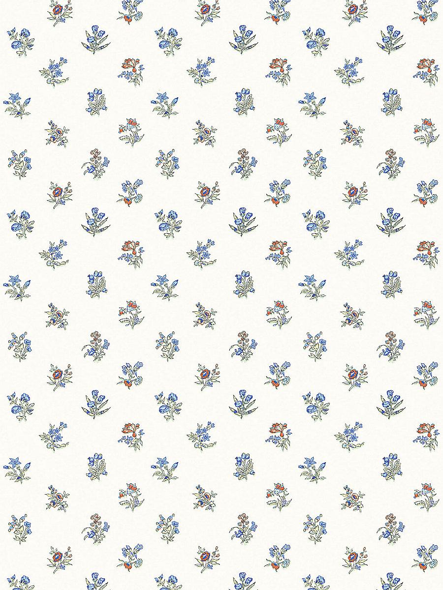 Scalamandre Summer Flora Wallcovering Cobalt Rouge Wallpaper