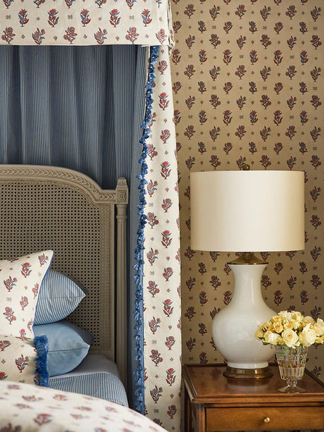 Scalamandre Calico Wallcovering Ruby Peacock Wallpaper