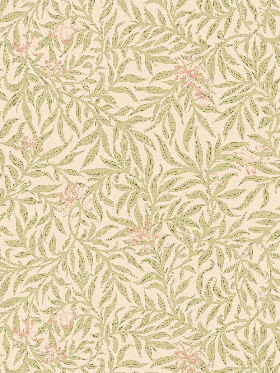 Scalamandre Honeysuckle Wallcovering Lime Peach Wallpaper