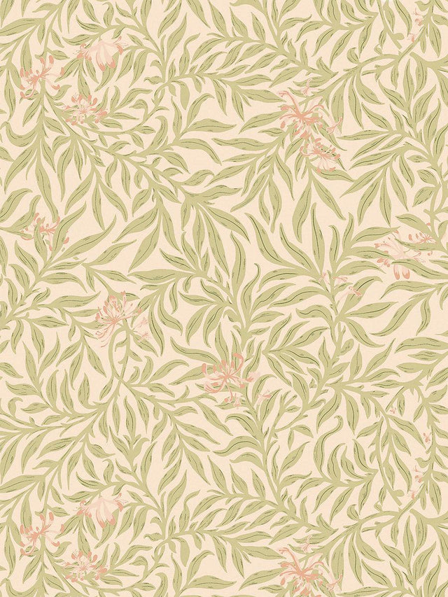 Scalamandre Honeysuckle Wallcovering Lime Peach Wallpaper