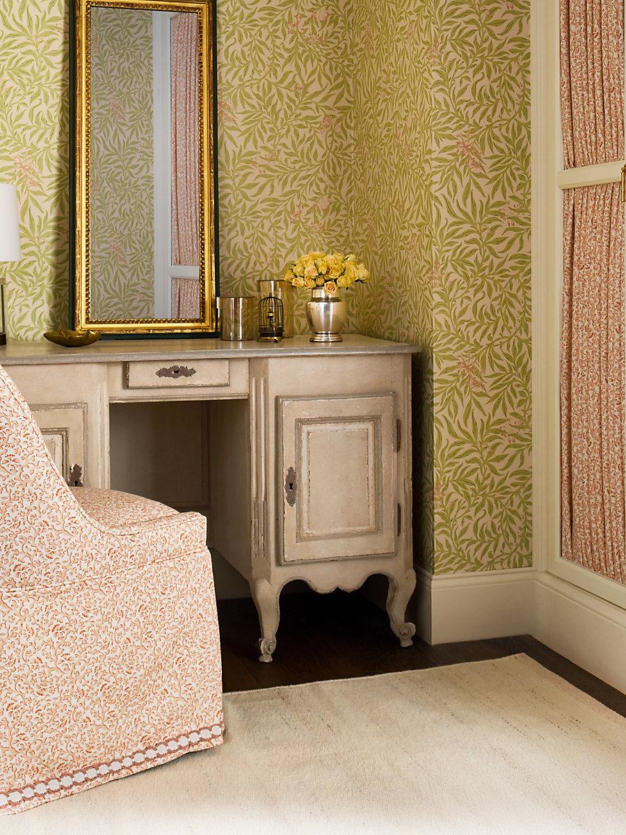 Scalamandre Honeysuckle Wallcovering Lime Peach Wallpaper