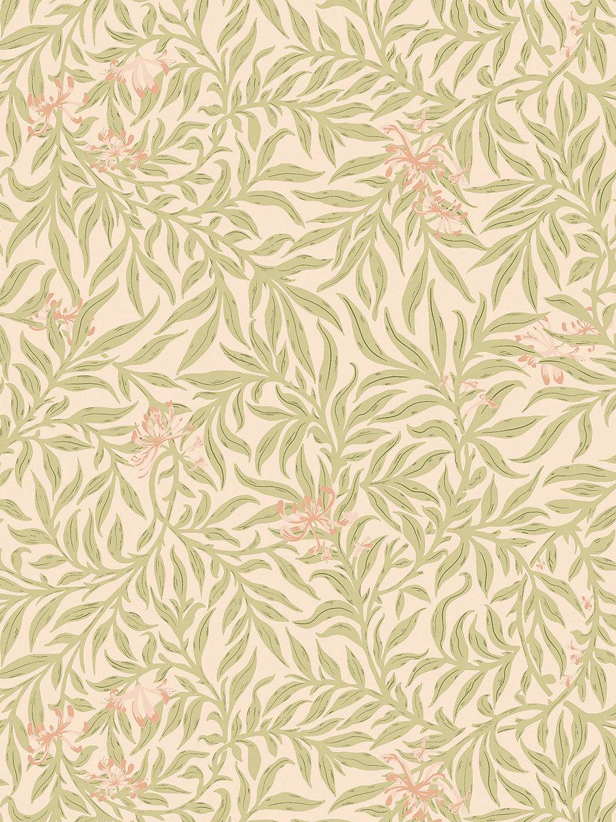 Scalamandre Honeysuckle Wallcovering Lime Peach Wallpaper
