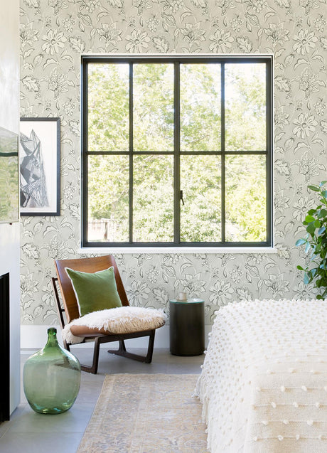 York Plumeria Grey Floral Trail Wallpaper
