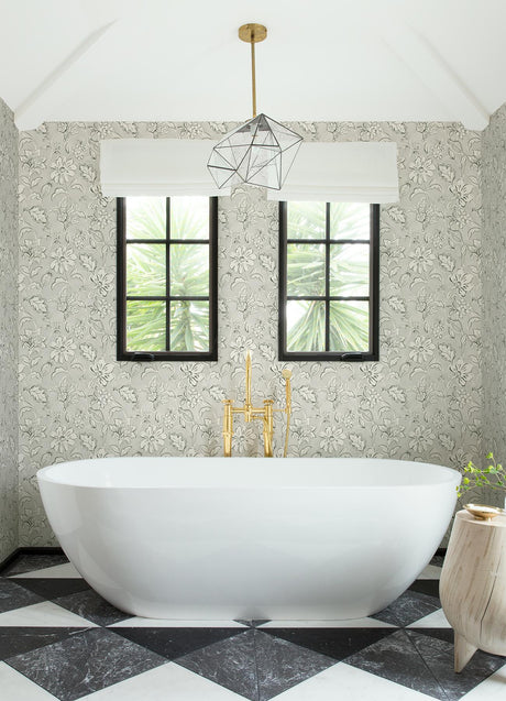 York Plumeria Grey Floral Trail Wallpaper