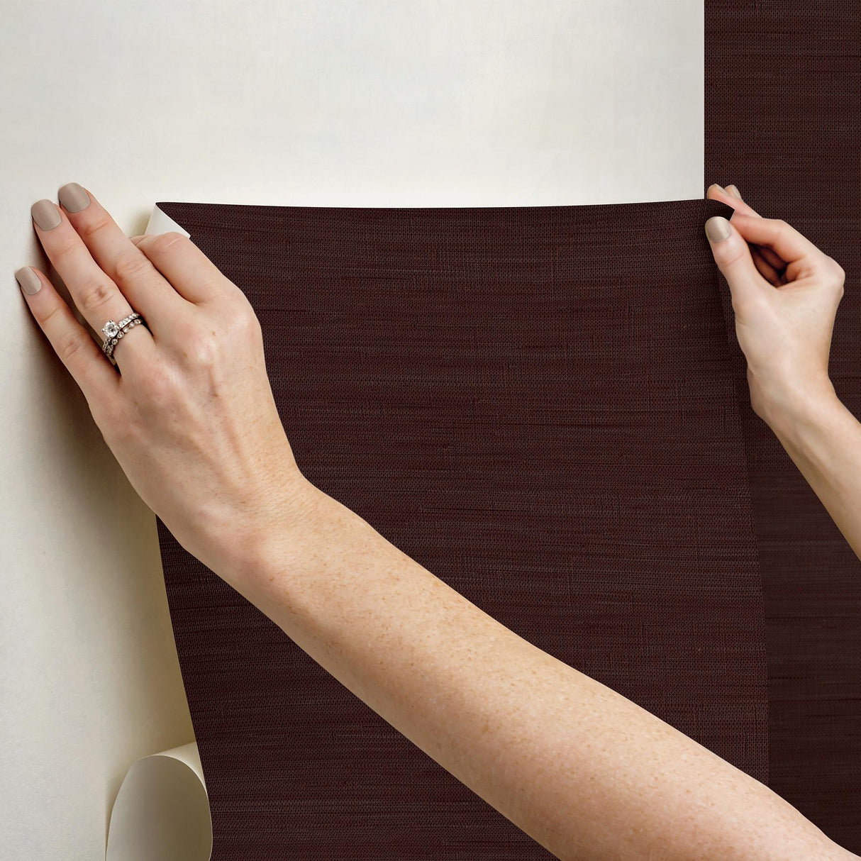 York Aubergine Classic Faux Grasscloth Peel & Stick Wallpaper