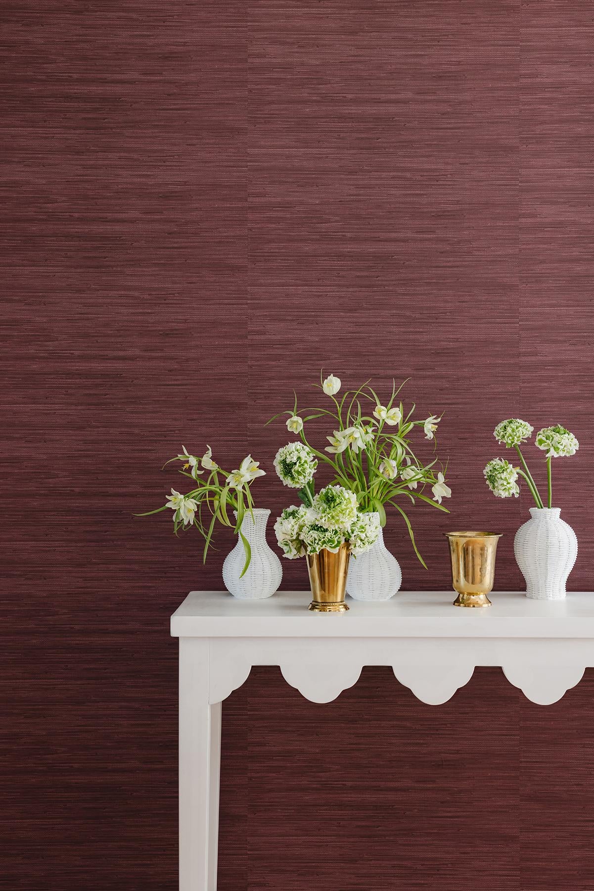 York Aubergine Classic Faux Grasscloth Peel & Stick Wallpaper