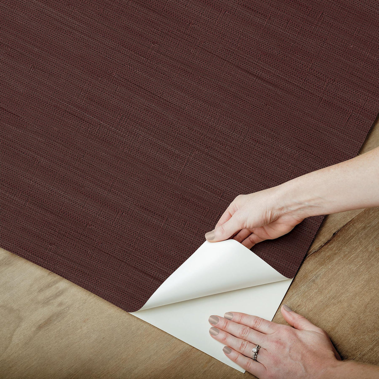 York Aubergine Classic Faux Grasscloth Peel & Stick Wallpaper