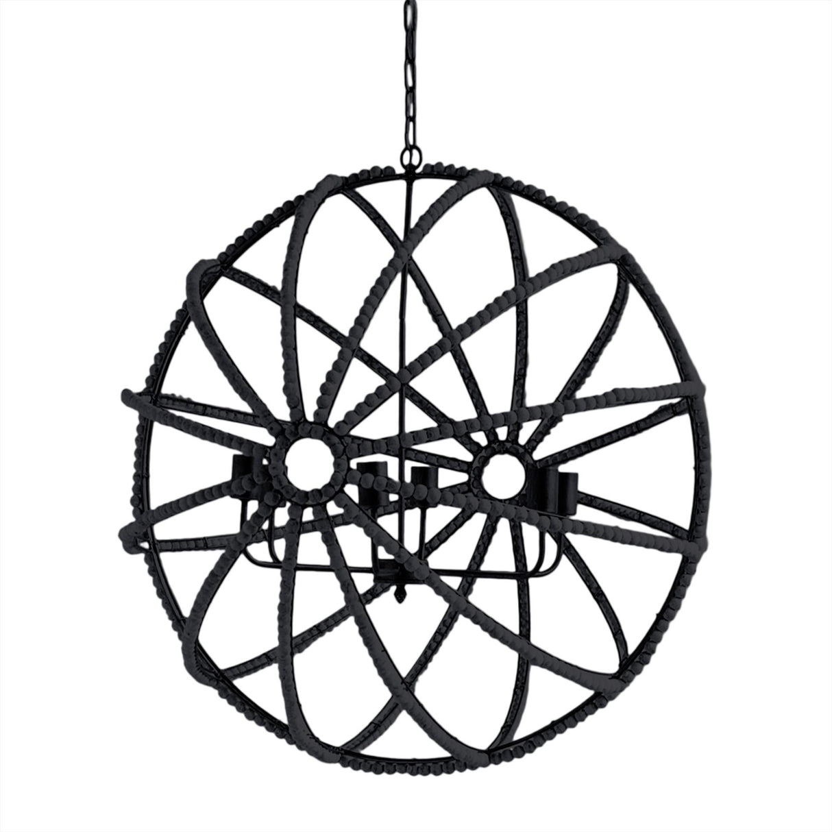 Mercana Ava II (35"x36") Black Metal and Wooden Bead Six Bulb Chandelier