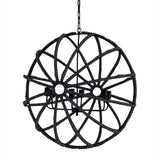 Mercana Ava II (35"x36") Black Metal and Wooden Bead Six Bulb Chandelier