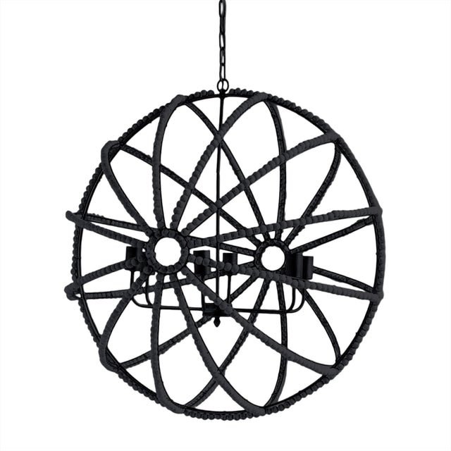 Mercana Ava II (35"x36") Black Metal and Wooden Bead Six Bulb Chandelier