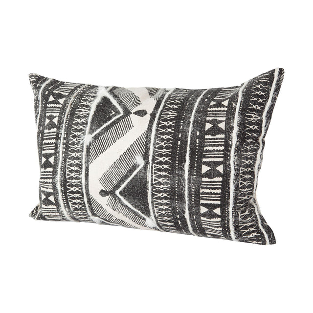 Mercana Beveridge II 14 x 26 Black And White Embroidered Pattern Decorative Pillow Cover