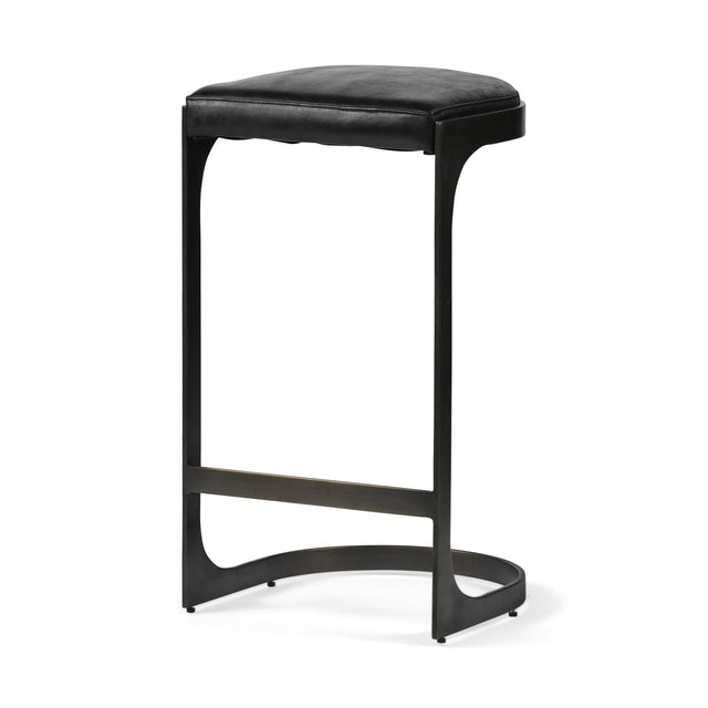 Mercana Tyson 31" Seat Height Black Leather Seat Black Metal Frame Stool