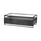Mercana Vidro 54x30 Rectangular Glass Top Black Solid Wood Drawers & Black Frame Coffee Table