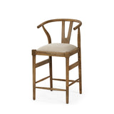 Mercana Trixie Cream Upholstered Seat Brown Wood Frame Counter Stool