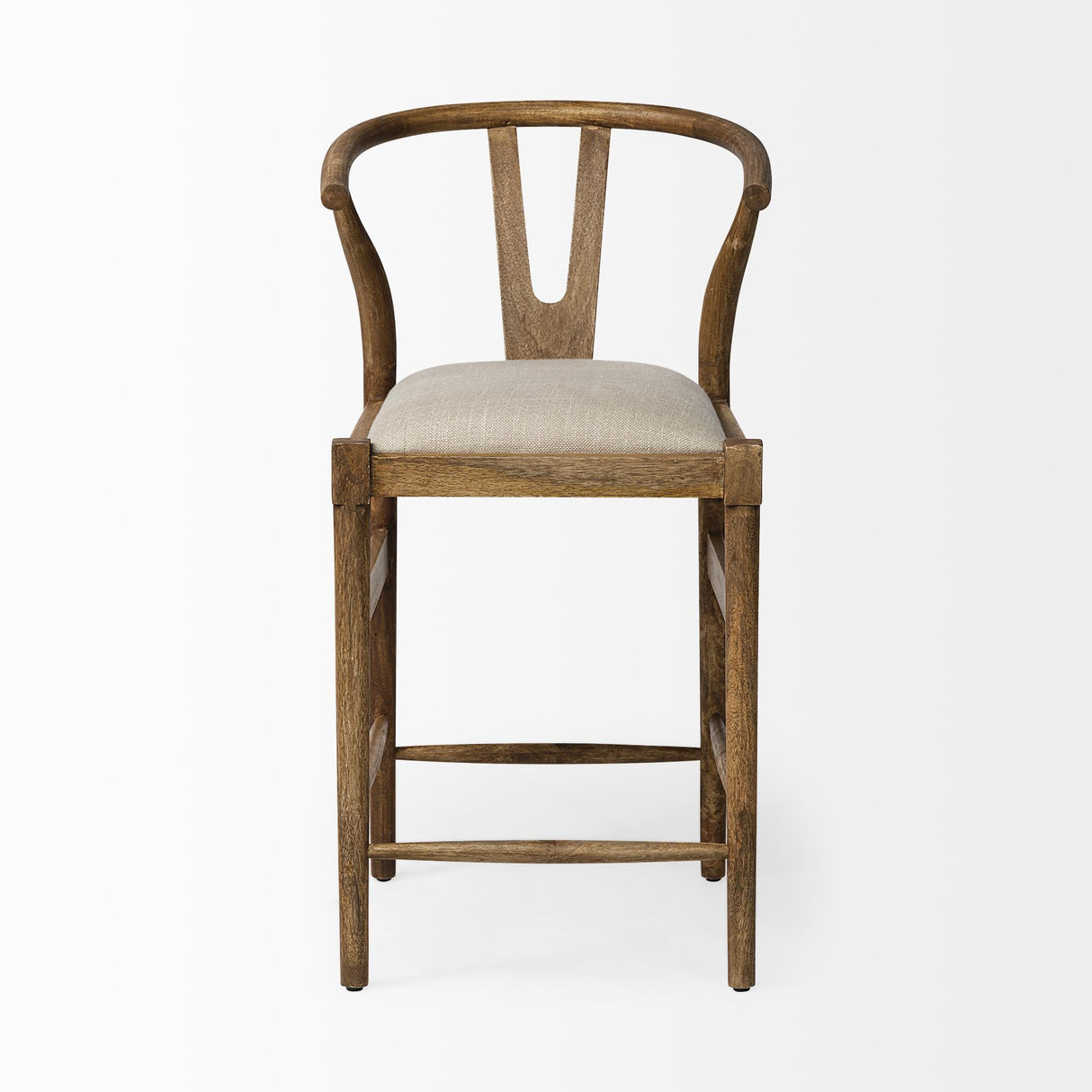Mercana Trixie Cream Upholstered Seat Brown Wood Frame Counter Stool