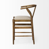 Mercana Trixie Cream Upholstered Seat Brown Wood Frame Counter Stool