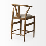Mercana Trixie Cream Upholstered Seat Brown Wood Frame Counter Stool