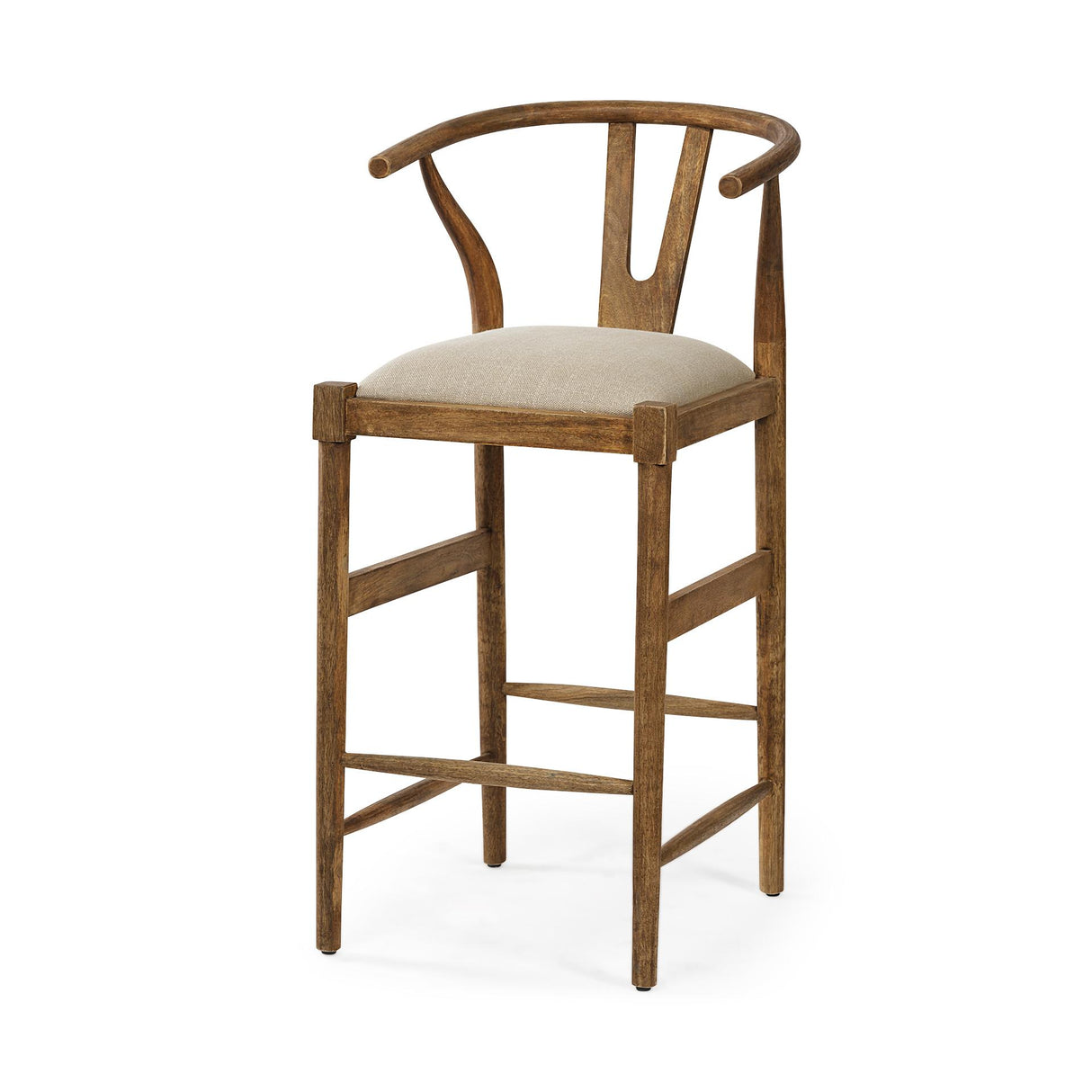 Mercana Trixie Cream Upholstered Seat Brown Wood Frame Bar Stool