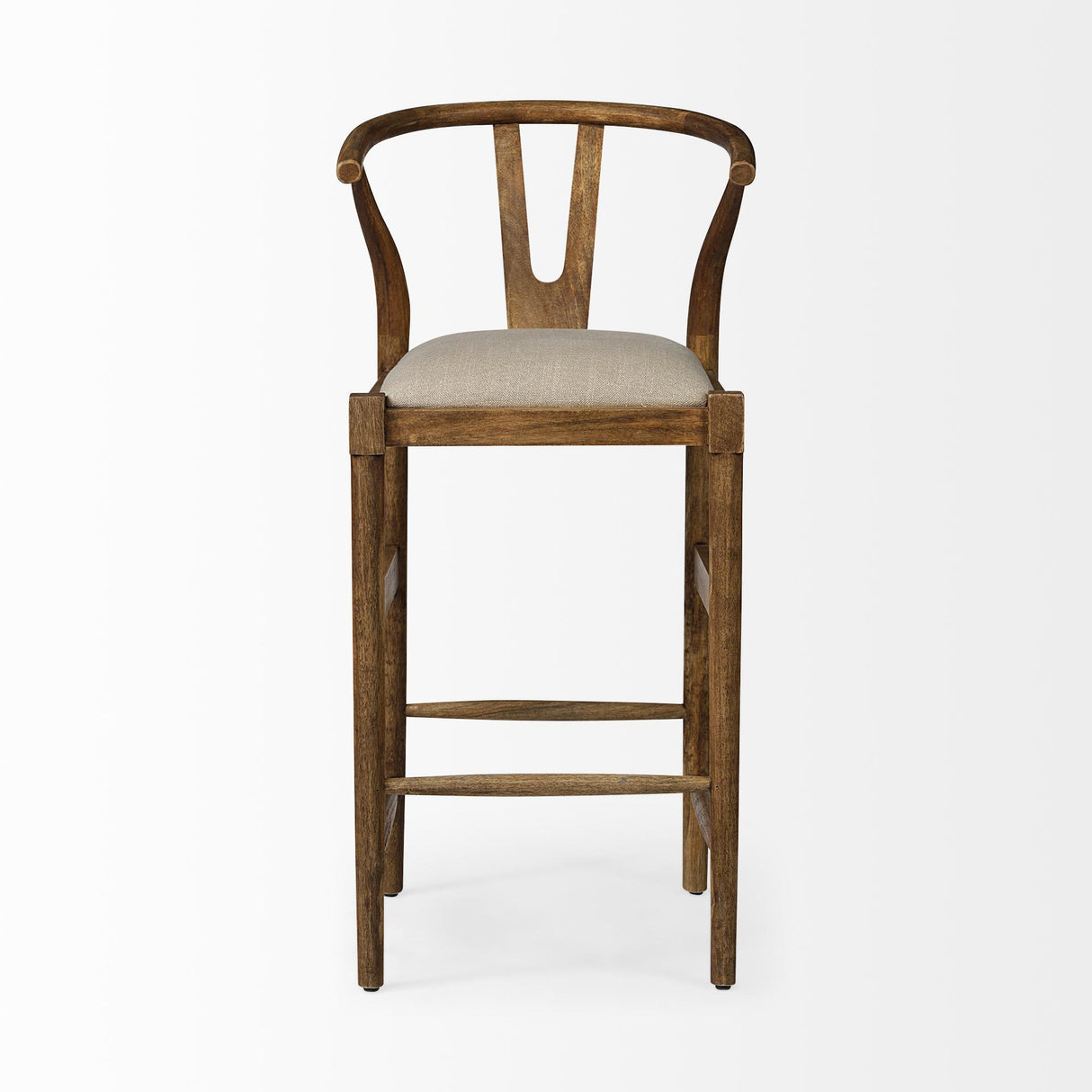 Mercana Trixie Cream Upholstered Seat Brown Wood Frame Bar Stool
