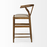 Mercana Trixie Cream Upholstered Seat Brown Wood Frame Bar Stool