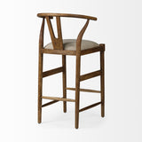 Mercana Trixie Cream Upholstered Seat Brown Wood Frame Bar Stool