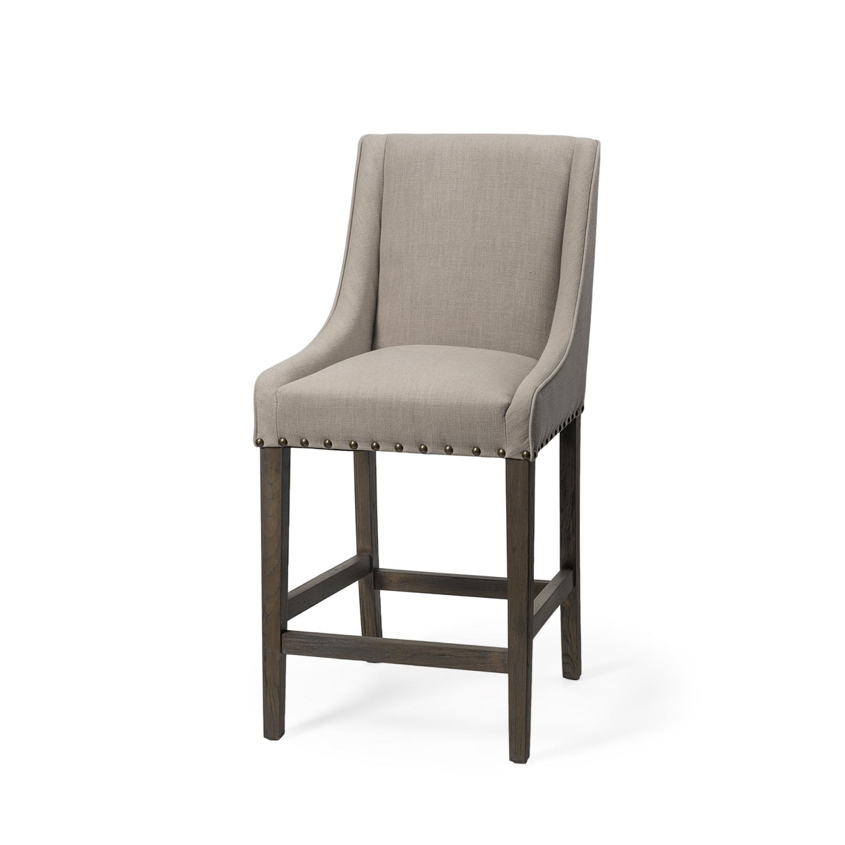 Mercana Kensington 27.5" Seat Height Beige Fabric Seat Brown Wood Frame Counter Stool