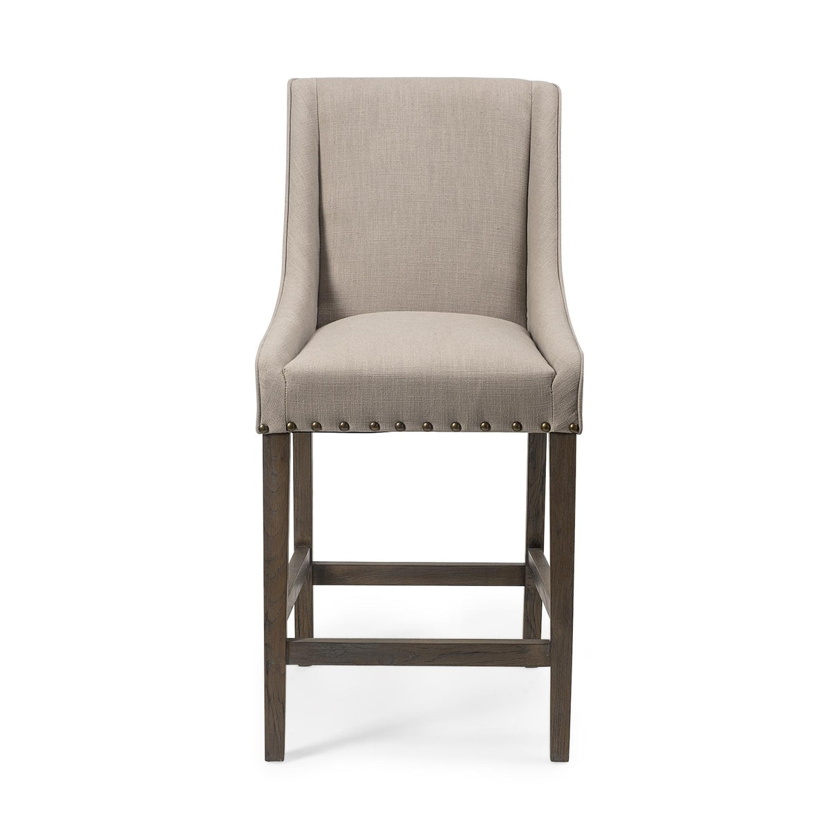 Mercana Kensington 27.5" Seat Height Beige Fabric Seat Brown Wood Frame Counter Stool