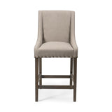 Mercana Kensington 27.5" Seat Height Beige Fabric Seat Brown Wood Frame Counter Stool