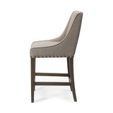 Mercana Kensington 27.5" Seat Height Beige Fabric Seat Brown Wood Frame Counter Stool